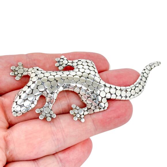 Vintage Sterling Silver 925 Dot Lizard Gecko Pin Brooch - Picture 1 of 10